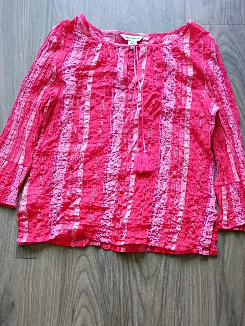 Tommy Bahama Pink Striped Tie-Front Top